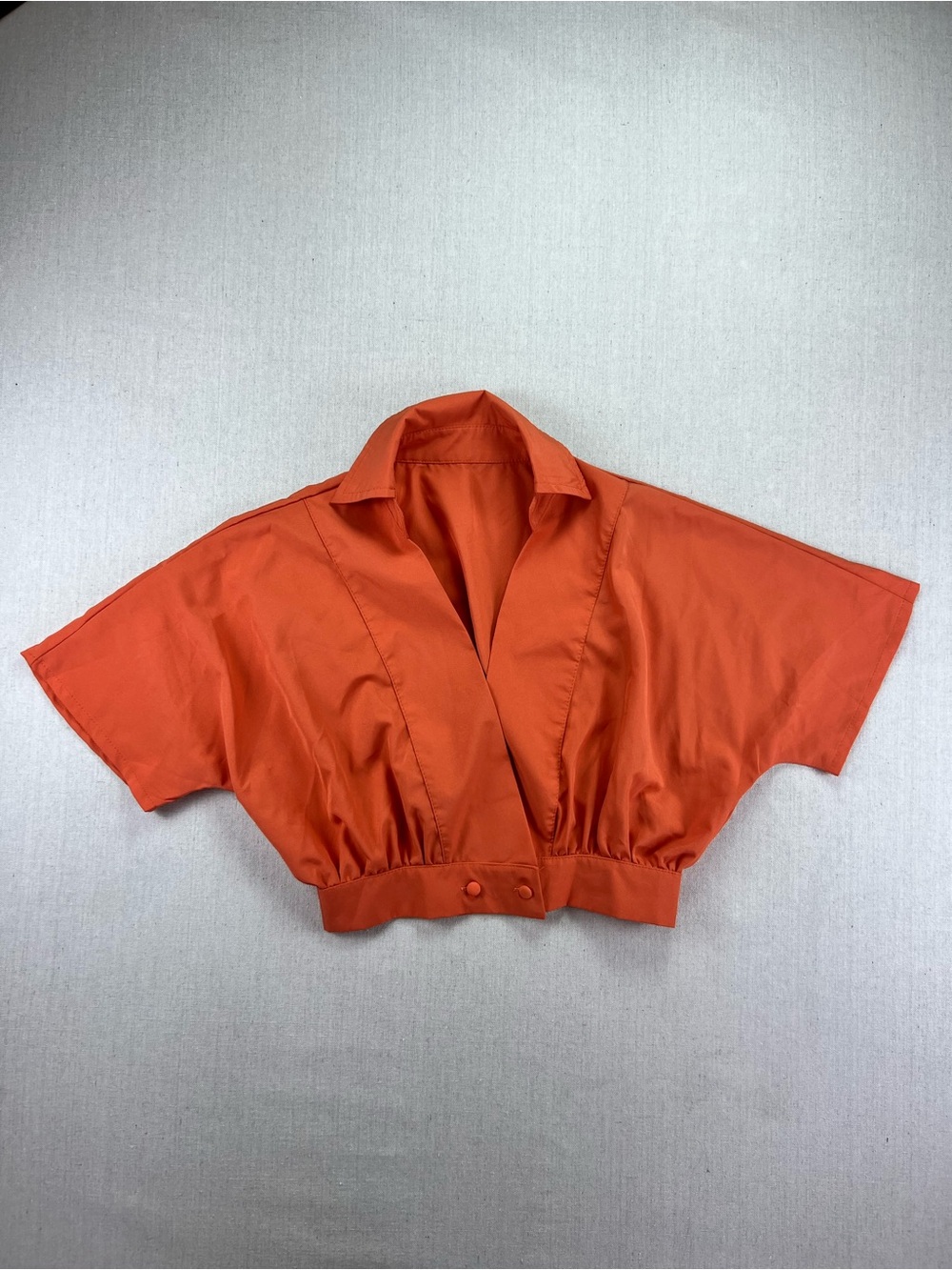 Women's Orange Cropped Collared Short Sleeve Pleated Indie Boho Flirty V-Neck M - Picture 1 of 6